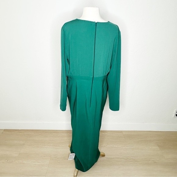 ASOS Design Long Sleeves Plunge Pleat Front Midi Dress in Dark Green NWT | 14 - Picture 10 of 16
